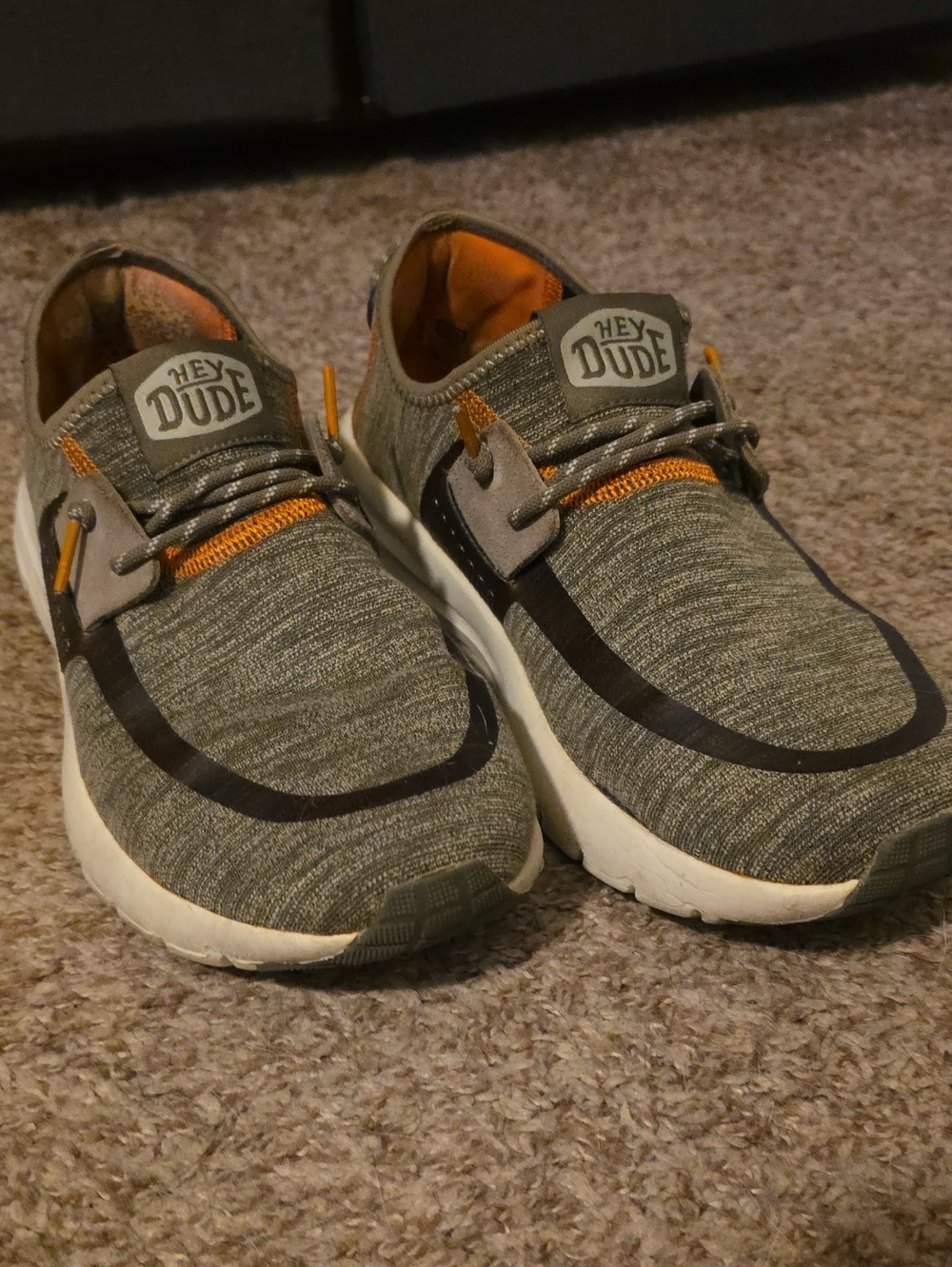 Hey Dude Men’s Olive Knit Slip-On Sneakers with Orange Accents